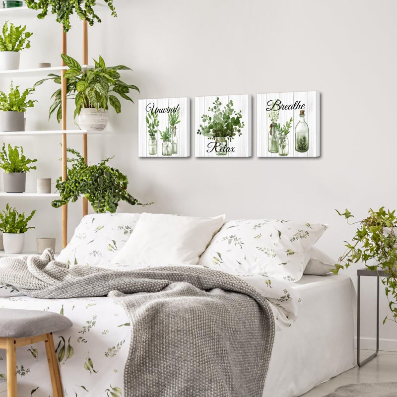 NutArtPic Sage Botanical Wall Art Eucalyptus Leaf Picture Sage Green Botanical Plants Paintings For Bathroom Living Room Bedroom Office (Sage Green) - Image 3