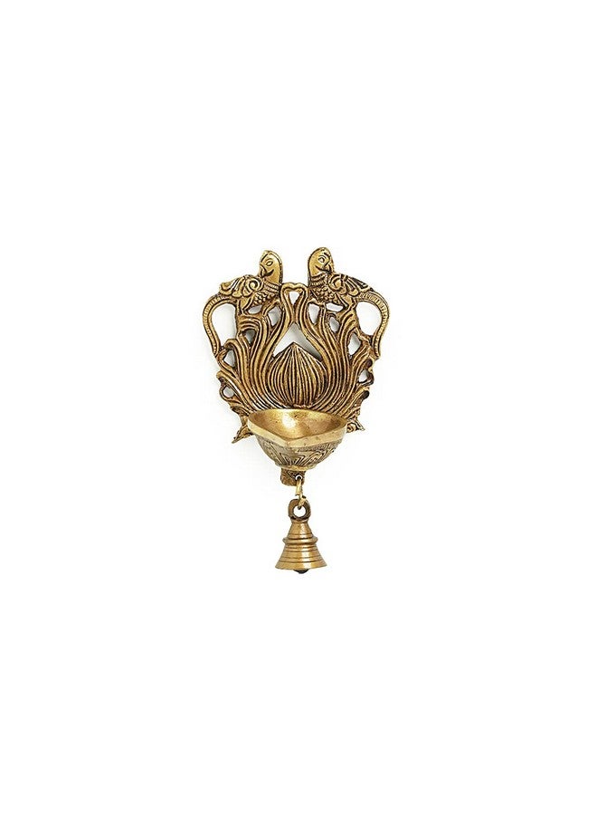ExclusiveLane ExclusiveLane 'Carved Peacock' Hand-Etched Brass Decorative Wall Hanging Diya for Puja Room Mandir with Bells (Pure Brass, 7 Inch, 0.4 Kg) | Oil Lamp House Warming Gifts for New Home - Image 3