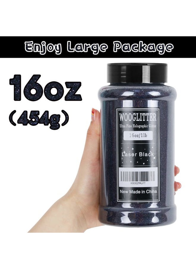 Terrasil - Holographic Ultra Fine Glitter, 16 Oz (1 Ib), Fine Glitter for Resin Crafts Nails Tumblers Slime Cosmetic and Festival Decoration - Laser Black Glitter Bulk - Image 1