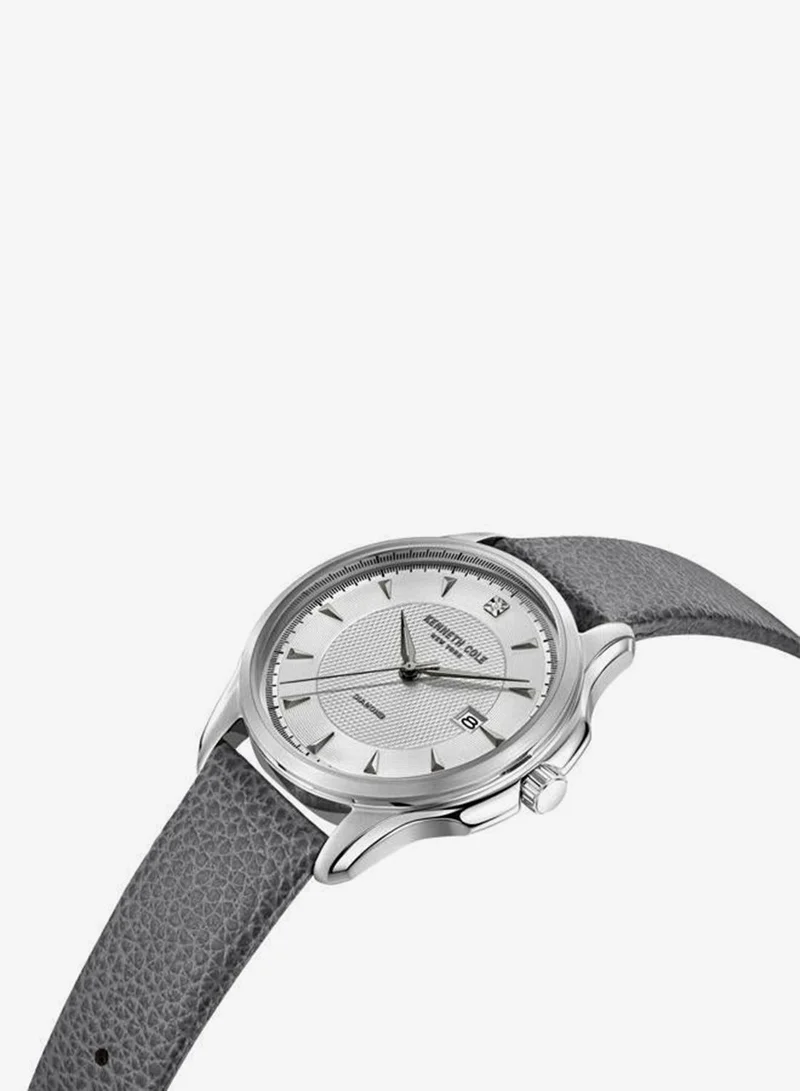 Kenneth Cole New York White Dial Grey Leather Strap Analog Watch for Men 42mm