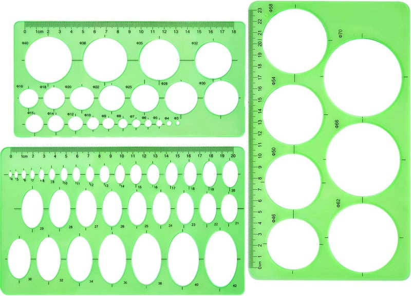 Hestya 3 Pieces Circle Template for Drawing 3 Sizes Circle Stencil Templates for Drafting Round Plastic Geometric Stencil for Office and School Building Formwork Drawings(Clear Green) - Image 1