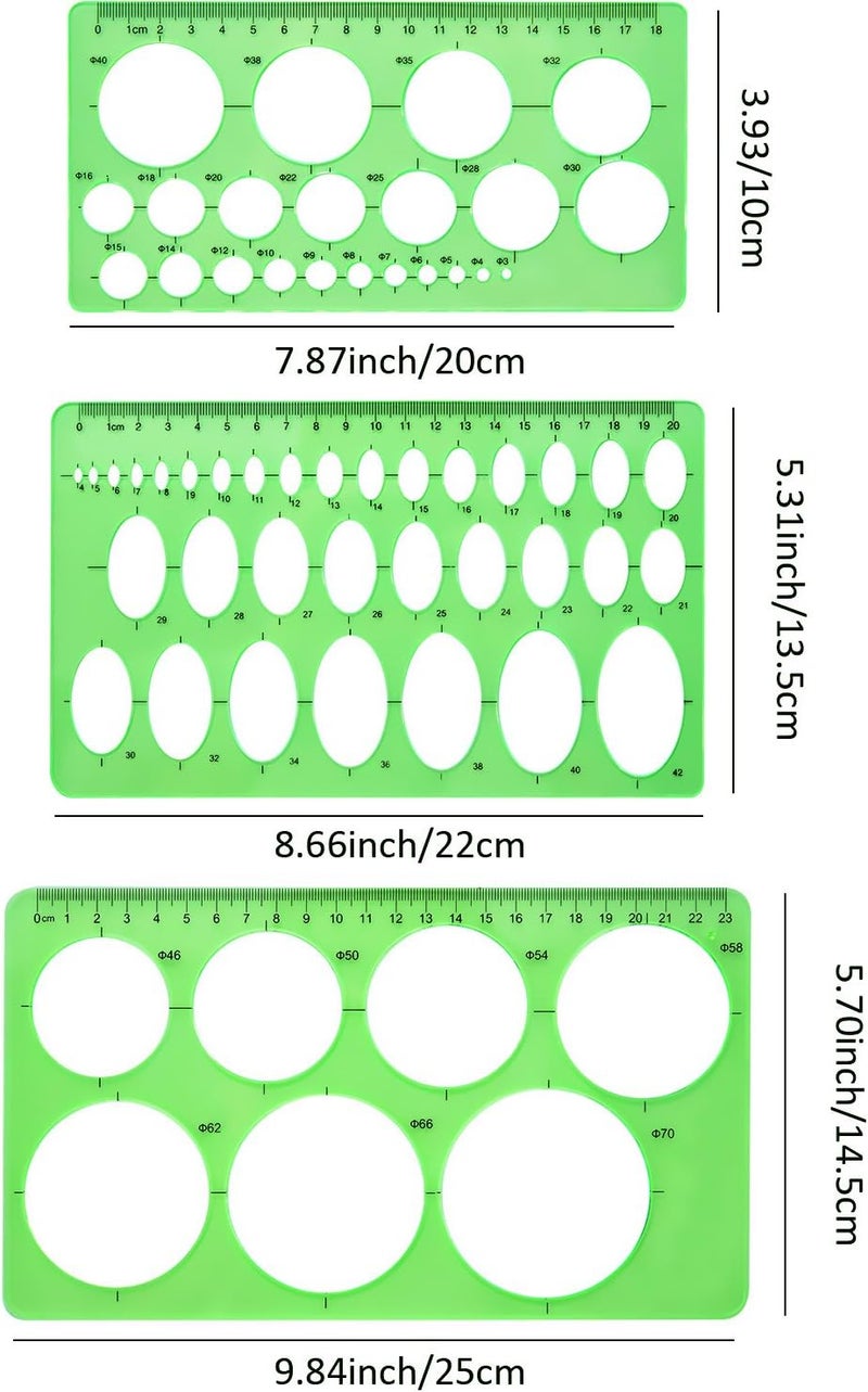 Hestya 3 Pieces Circle Template for Drawing 3 Sizes Circle Stencil Templates for Drafting Round Plastic Geometric Stencil for Office and School Building Formwork Drawings(Clear Green) - Image 2