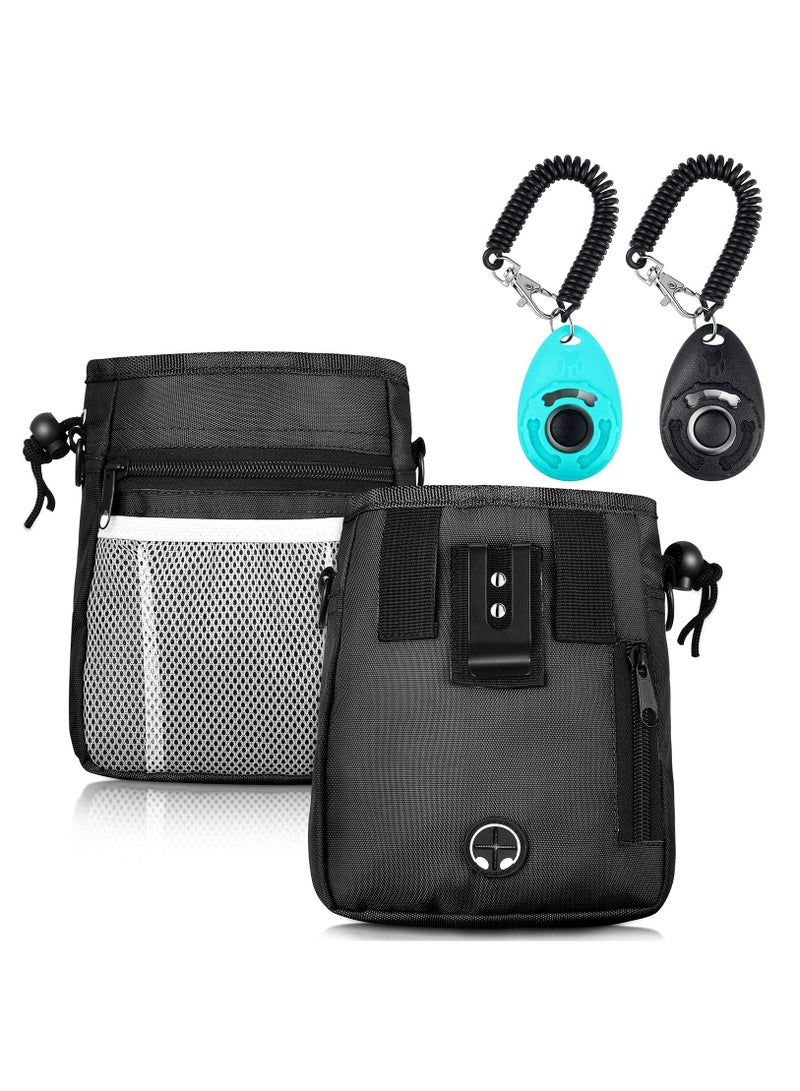 SOLARAE Dog Clicker Training Kit, 1 Dog Treat Training Pouch, and 2 Pieces Pet Training Clicker with Wrist Strap, Built-in Bag Dispenser Easily Carrying Pet Toys Treats (Black, Solid Pattern) - Image 1