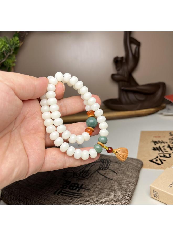 Cream Yellow Jade Bodhi Root Bracelet Men's And Women's Bracelet Buddha Beads Wenwan Bodhi Abacus Beads Double Circle Wenwan Lotus 