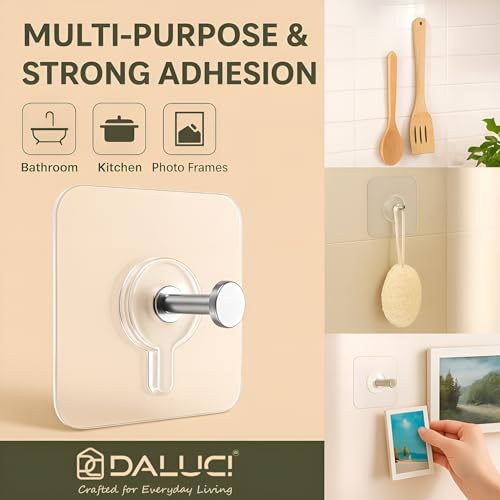 DALUCI Self Adhesive Wall Hooks 15 Pcs – Heavy Duty Nail-Free Hooks for Wall Heavy Items | Photo Frame Hooks Without Drilling | Strong Sticky Hook for Frames, Clocks & Keys (Photo Frame Hook, 15) - Image 4
