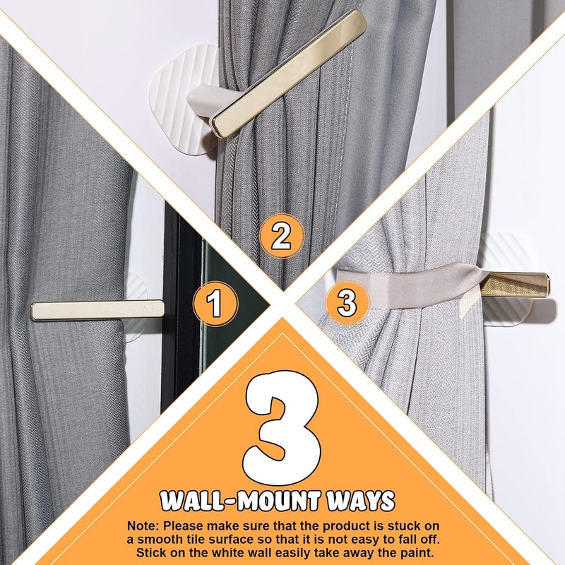 Queekay Curtain Holders Gold Curtain Holdbacks Self Adhesive Drapery Tiebacks L Shaped Hooks Nordic Style Window Treatment Holdbacks for Home Office Decor(White,4 Pcs) - Image 3