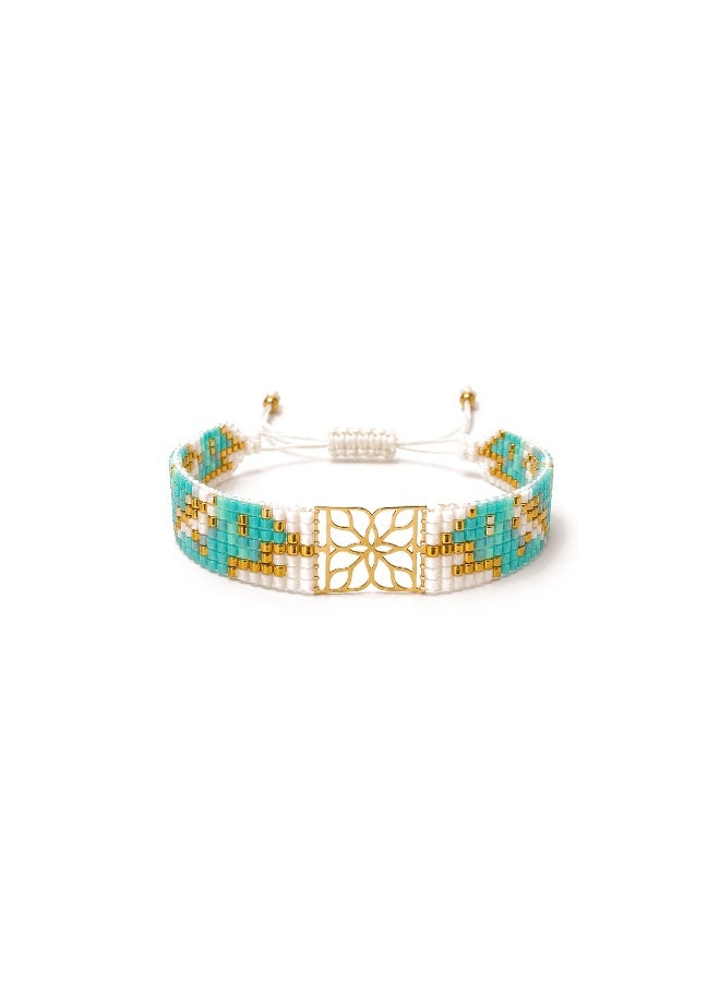 Ruby Art Gold Handwoven Miyuki Beaded Bracelet with 18K Real Gold Centerpiece , Elegant Handmade Jewelry for Women - Image 1