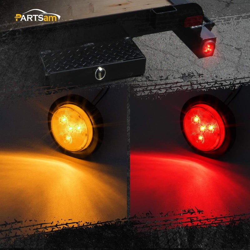 Partsam 2 Amber + 2 Red Truck Trailer 2.5" Round Side Marker Led Clearance Light 4LED 12V, 2.5 Inch Round Led Marker Lights, 2.5 Round Led Clearance Lights, 2.5 Inch Round Led Flush Mount Lights - Image 4