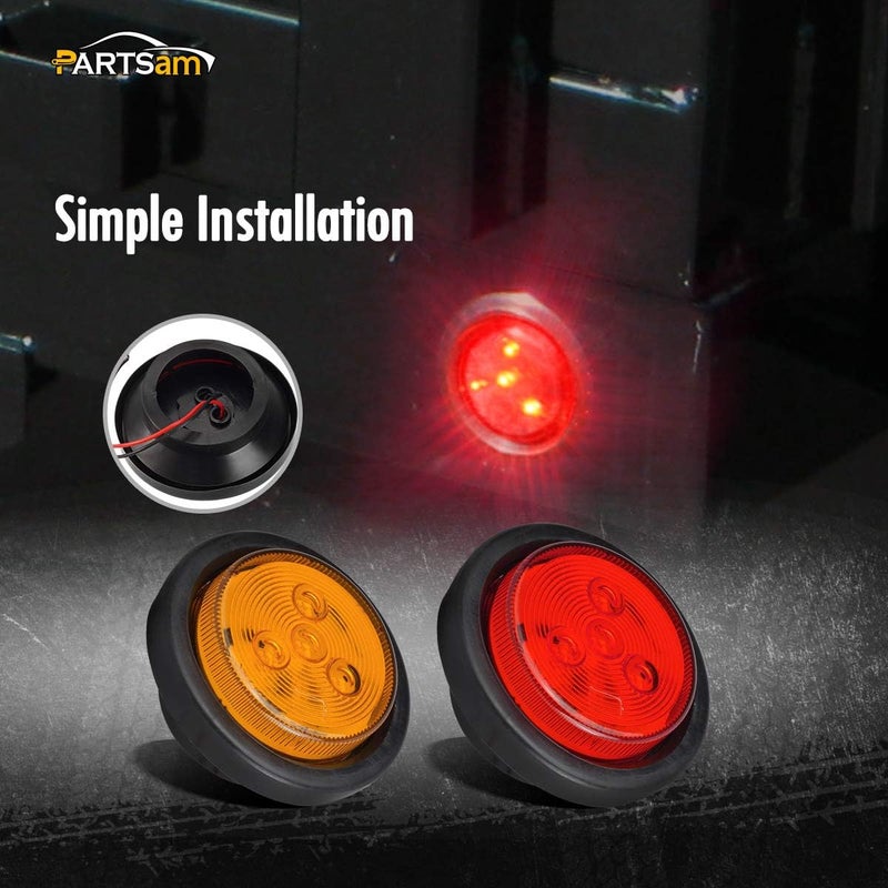 Partsam 2 Amber + 2 Red Truck Trailer 2.5" Round Side Marker Led Clearance Light 4LED 12V, 2.5 Inch Round Led Marker Lights, 2.5 Round Led Clearance Lights, 2.5 Inch Round Led Flush Mount Lights - Image 2