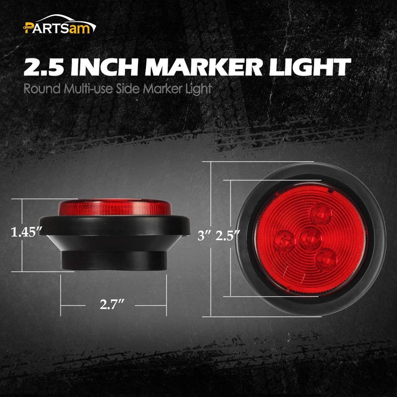Partsam 2 Amber + 2 Red Truck Trailer 2.5" Round Side Marker Led Clearance Light 4LED 12V, 2.5 Inch Round Led Marker Lights, 2.5 Round Led Clearance Lights, 2.5 Inch Round Led Flush Mount Lights - Image 3