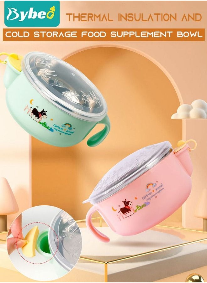Bybeo 7 Piece Baby Feeder Set - Toddler Bowl with Suction + Adjustable Bib + Squeeze Spoon + 2 Silicone + 1 Grinding Spoons + Fruit Feeder Baby Self Feeding Supplies Eating Utensils  - Image 2