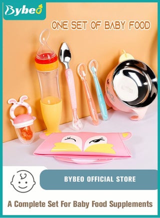 7 Piece Baby Feeder Set - Toddler Bowl with Suction + Adjustable Bib + Squeeze Spoon + 2 Silicone + 1 Grinding Spoons + Fruit Feeder Baby Self Feeding Supplies Eating Utensils - pzsku/ZC08FC965993F98D1DCDEZ/45/_/1676440258/ee8ee2cf-5fc3-4db8-96db-0227bb90f4e0