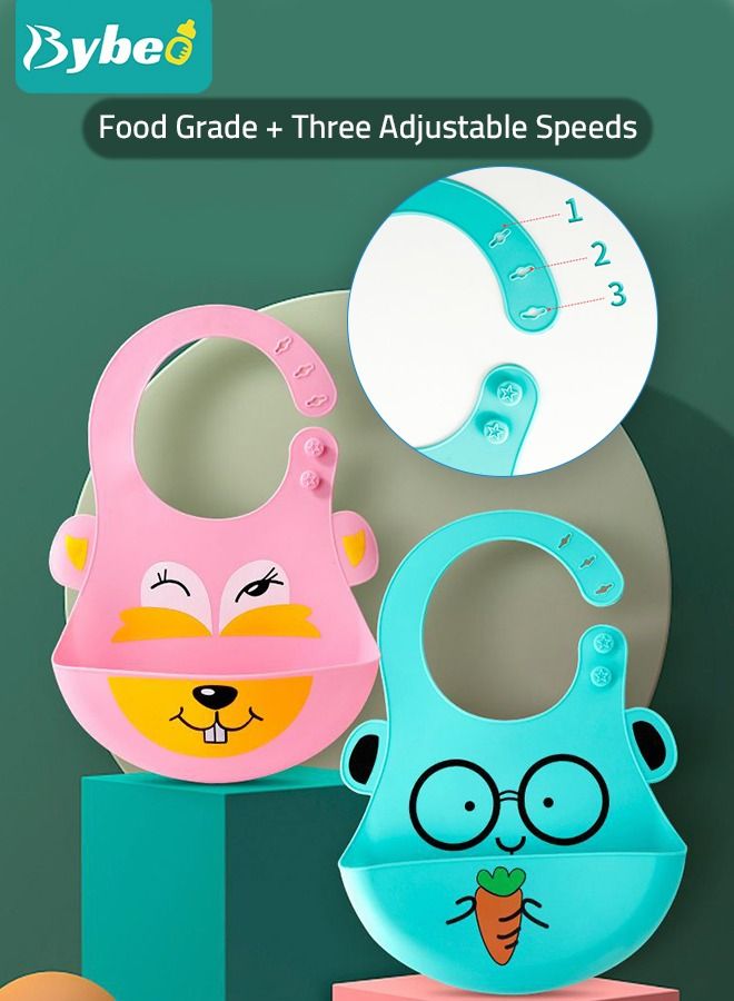 7 Piece Baby Feeder Set - Toddler Bowl with Suction + Adjustable Bib + Squeeze Spoon + 2 Silicone + 1 Grinding Spoons + Fruit Feeder Baby Self Feeding Supplies Eating Utensils