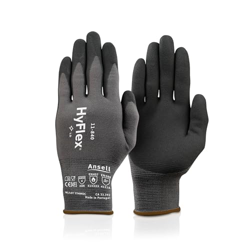 HyFlex Ansell HyFlex 11-840 Ergonomic Abrasion-Resistant Nylon Spandex Nitrile Coated Industrial Gloves for Automotive, Fabrication - Large (9) Grey (1 Pair) - Image 1