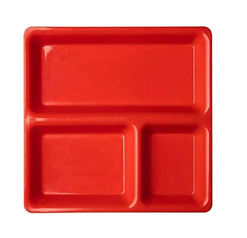 AWICKTIK Plastic 3 in 1 Pav Bhaji PlateCompartment Plate Red Set of 6 Sectioned Plate - Image 2