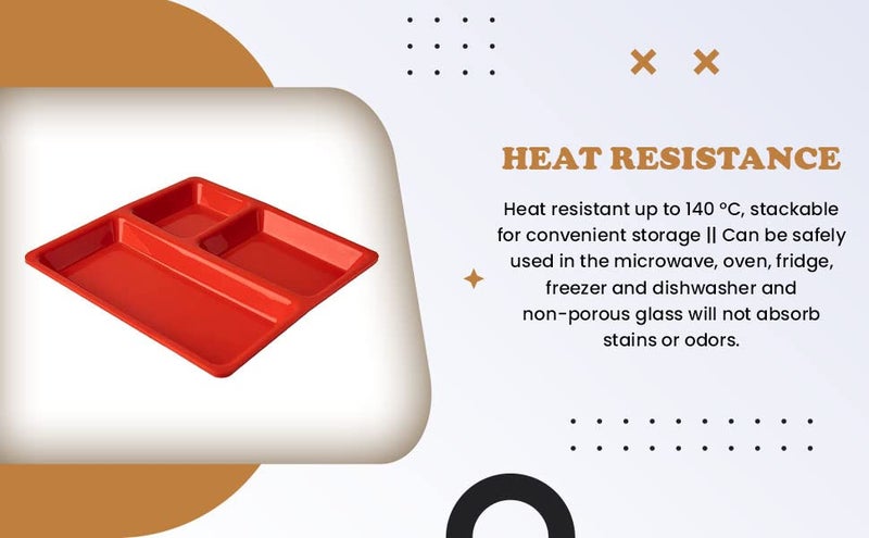 AWICKTIK Plastic 3 in 1 Pav Bhaji PlateCompartment Plate Red Set of 6 Sectioned Plate - Image 5
