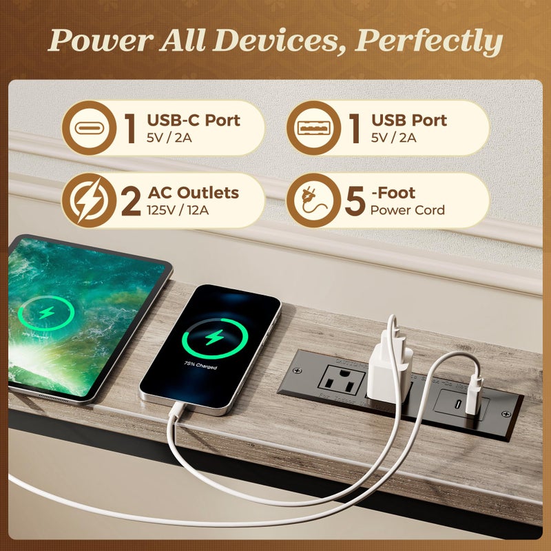 SUPERJARE طاولة صوفا SUPERJARE مع 2 مخرج طاقة ومنافذ USB-C، طاولة كونسول ضيقة 5.9 بوصة مع تخزين، طويلة جدًا، لمدخل الردهة خلف الأريكة، للأماكن الصغيرة (بلوط، 5.9"D x 110.2"W x 29.7"H) - Image 3