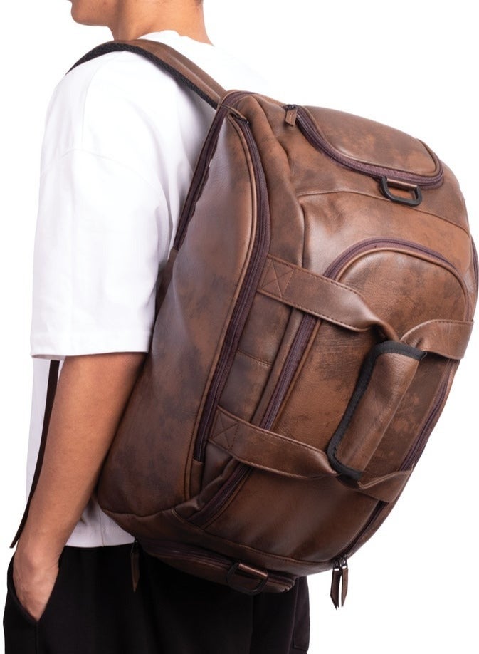 Ar supply Ar Mountain Bag by Arij Bags | Faux Leather Duffle Backpack, Laptop Compartment, Shoe Compartment, Travel & Gym Bag (Brown) - Image 2