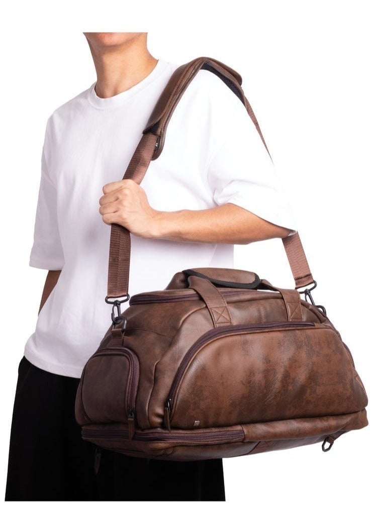 Ar supply Ar Mountain Bag by Arij Bags | Faux Leather Duffle Backpack, Laptop Compartment, Shoe Compartment, Travel & Gym Bag (Brown) - Image 1