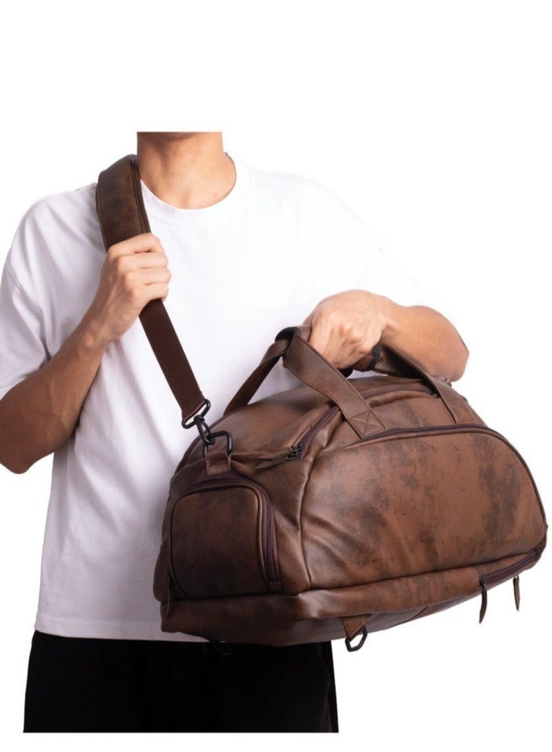 Ar supply Ar Mountain Bag by Arij Bags | Faux Leather Duffle Backpack, Laptop Compartment, Shoe Compartment, Travel & Gym Bag (Brown) - Image 3