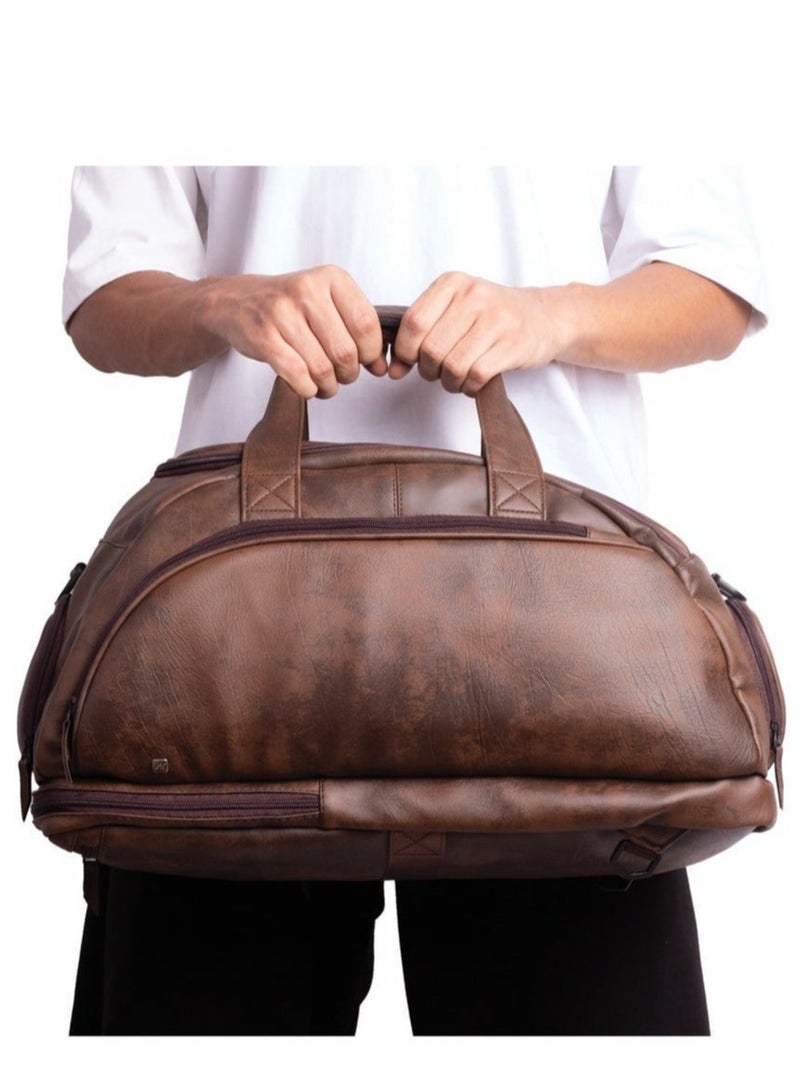 Ar supply Ar Mountain Bag by Arij Bags | Faux Leather Duffle Backpack, Laptop Compartment, Shoe Compartment, Travel & Gym Bag (Brown) - Image 4