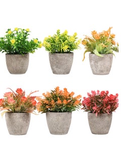 6 Pcs Mini Artificial Potted Plants Multicolor