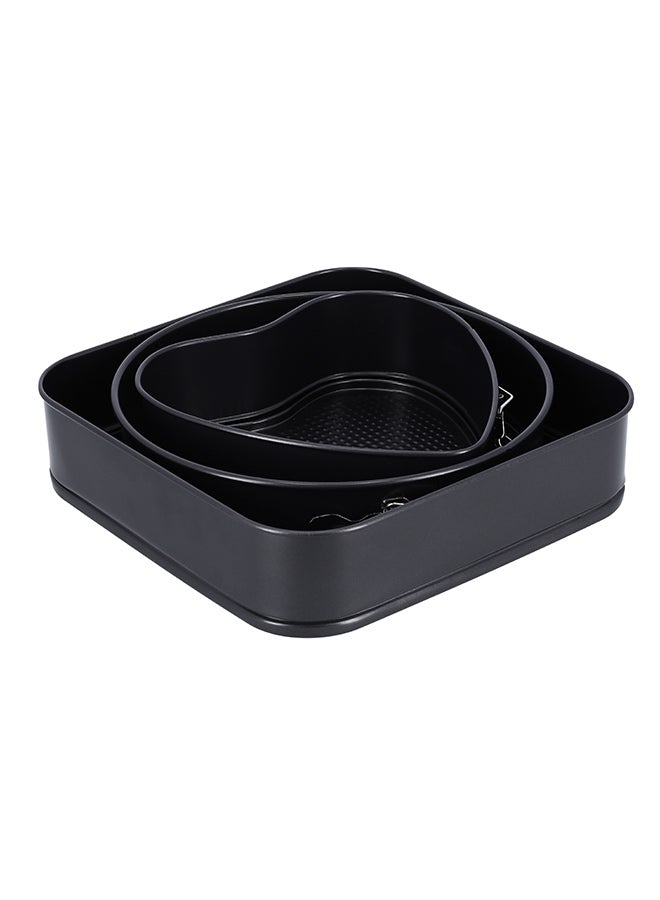 Royalford Set of 3 Heart Round And Square Non-Stick Spring Form Round Cake Baking Tray and Bakeware, Loose Bottom Cake Tin Set. Heart-shaped - 24 x 24 x 6.8 cm; Square Tin Pan 28 x 28 x 6.8 cm And Round Tin Pan 26 x 26 x 6.8 cm Black - Image 1