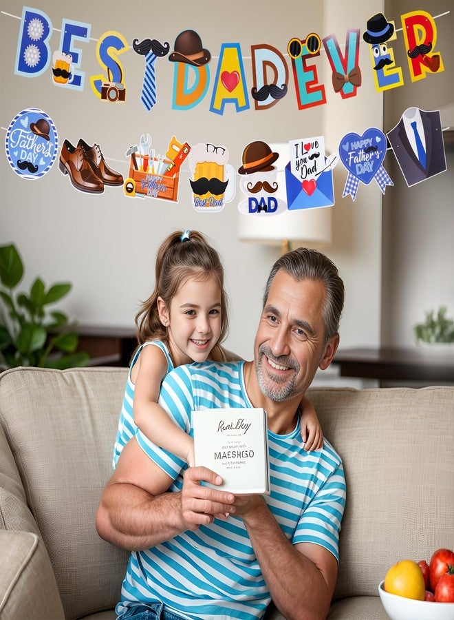 SUMERSHA Father's Day Hanging Decorations - Blue Black Best Dad Ever Banner, Happy Father's Day Banner, Dad's Day Hanging Swirls Foil Ceiling Decorations Party Supplies - Image 5