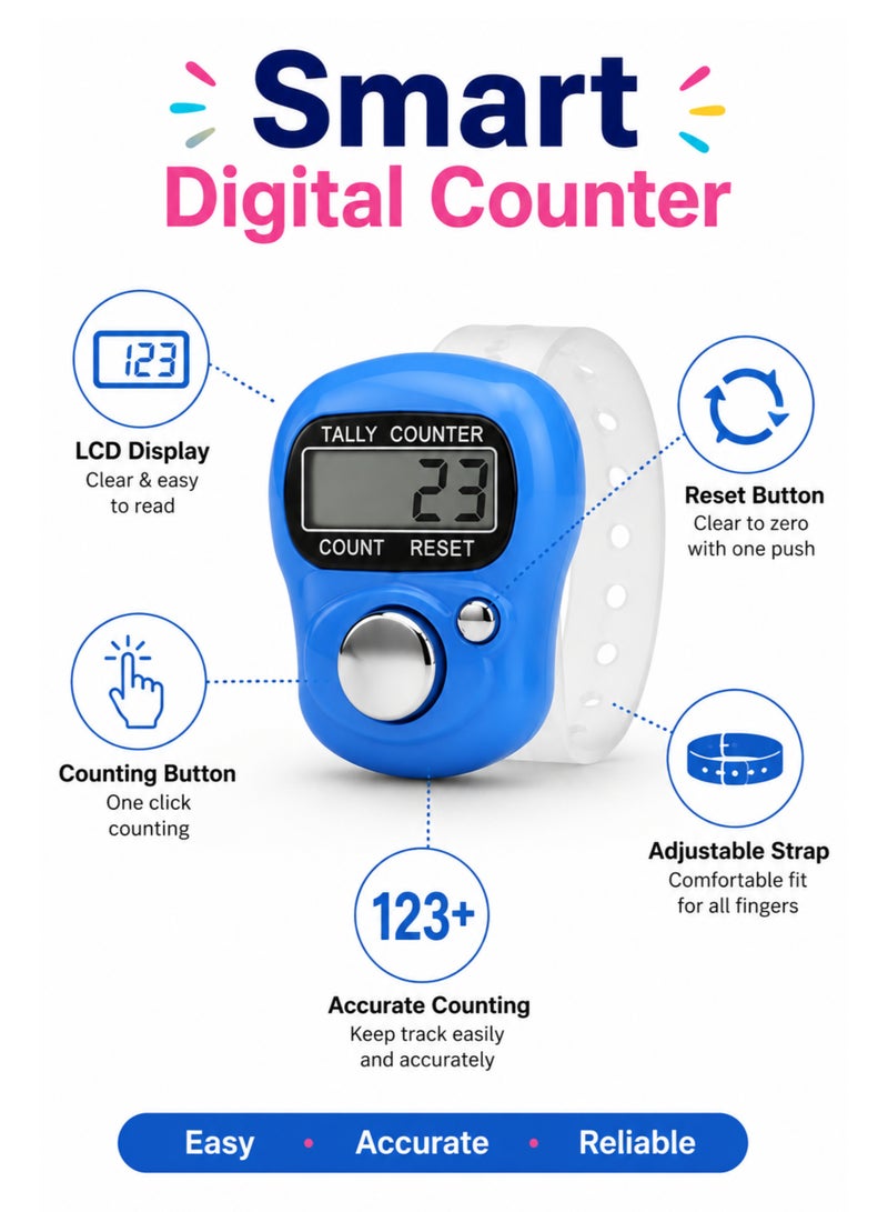 4PCS Digital Tasbih Counter Finger Ring with LCD Display, Reset Button & Adjustable Strap – Tally Clicker - Image 4