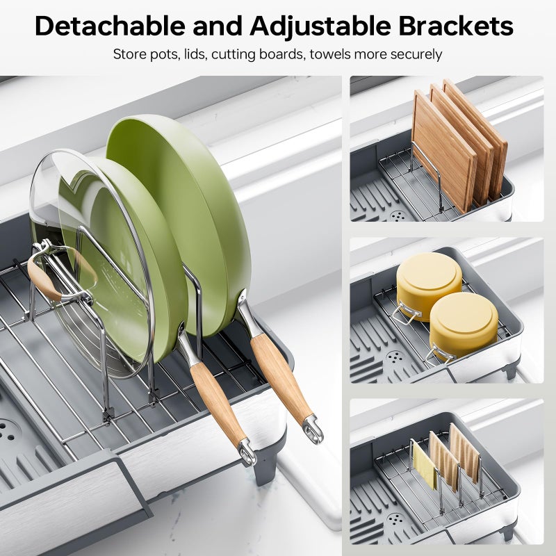 Urackify Large Dish Drying Rack - Triple Expandable Dish Rack for Kitchen Counter, Stainless Steel Sink Organization and Storage Essentials with Utensil & Pans Holder for Home and Appartment, Gray - Image 5
