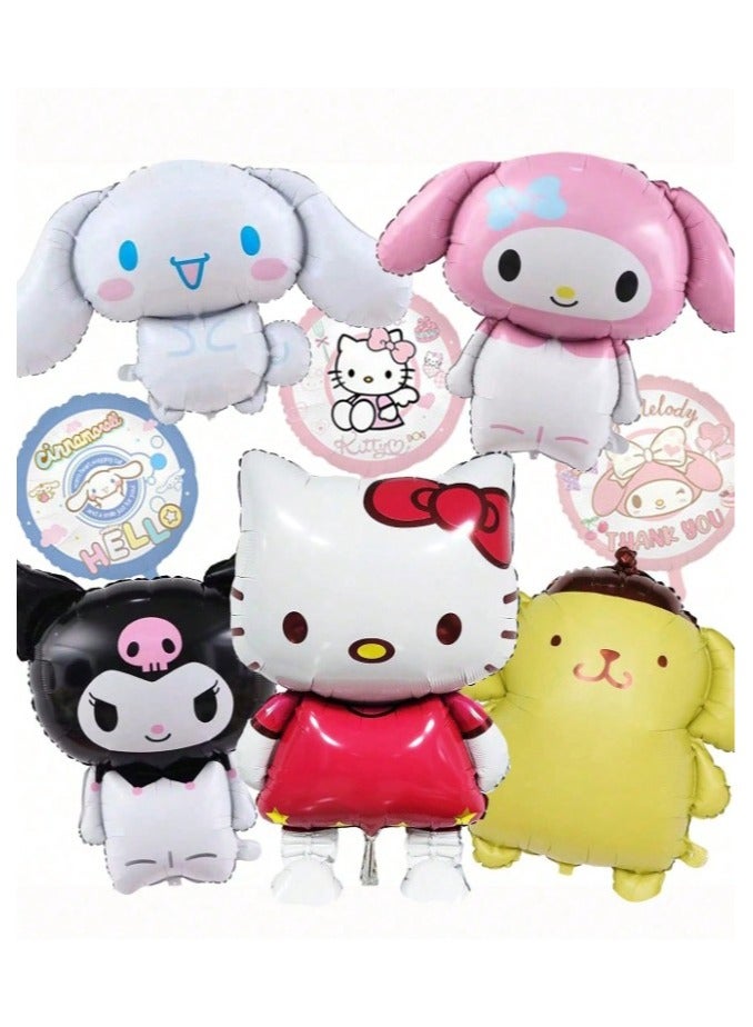 8pcs Large 3D Kitty and Friends Foil Balloons Set, Kuromi, Cinnamoroll, Perfect for Birthday and Graduation Party Decorations - Image 1