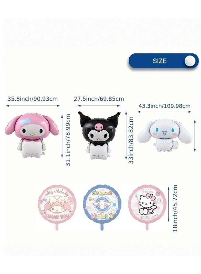 8pcs Large 3D Kitty and Friends Foil Balloons Set, Kuromi, Cinnamoroll, Perfect for Birthday and Graduation Party Decorations - Image 2