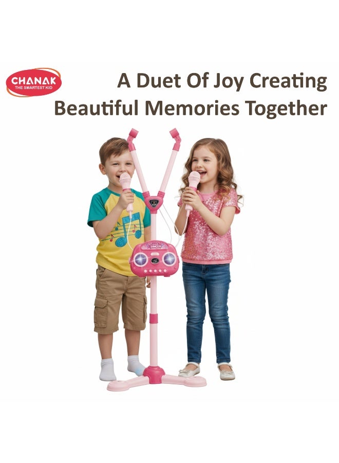 Chanak Smart Singer Karaoke Microphone Set with Dual Mics & Adjustable Stand, Bluetooth Music Speaker with Lights, Rechargeable Singing Toy for Kids - Image 5