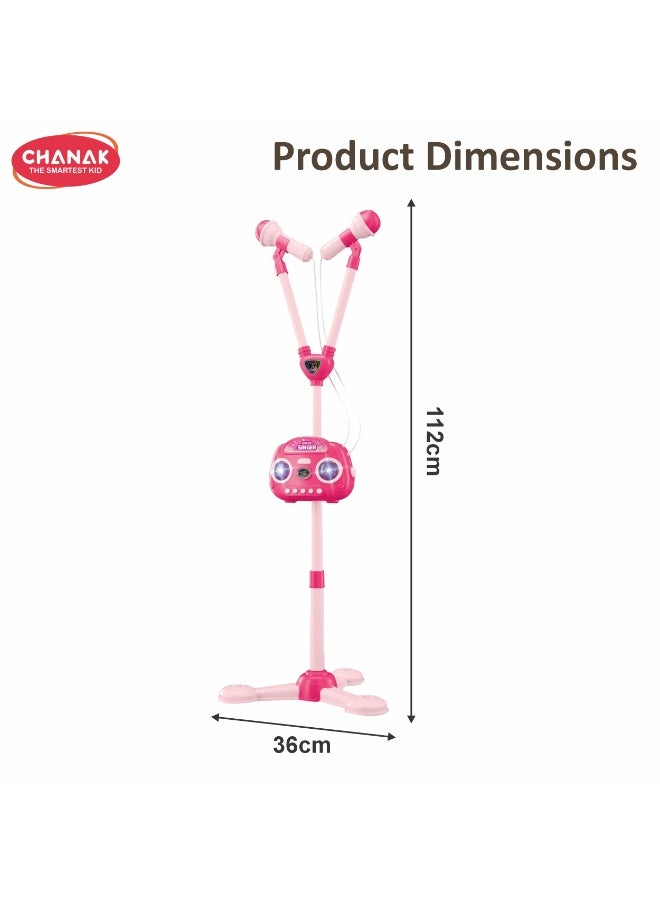 Chanak Smart Singer Karaoke Microphone Set with Dual Mics & Adjustable Stand, Bluetooth Music Speaker with Lights, Rechargeable Singing Toy for Kids - Image 3