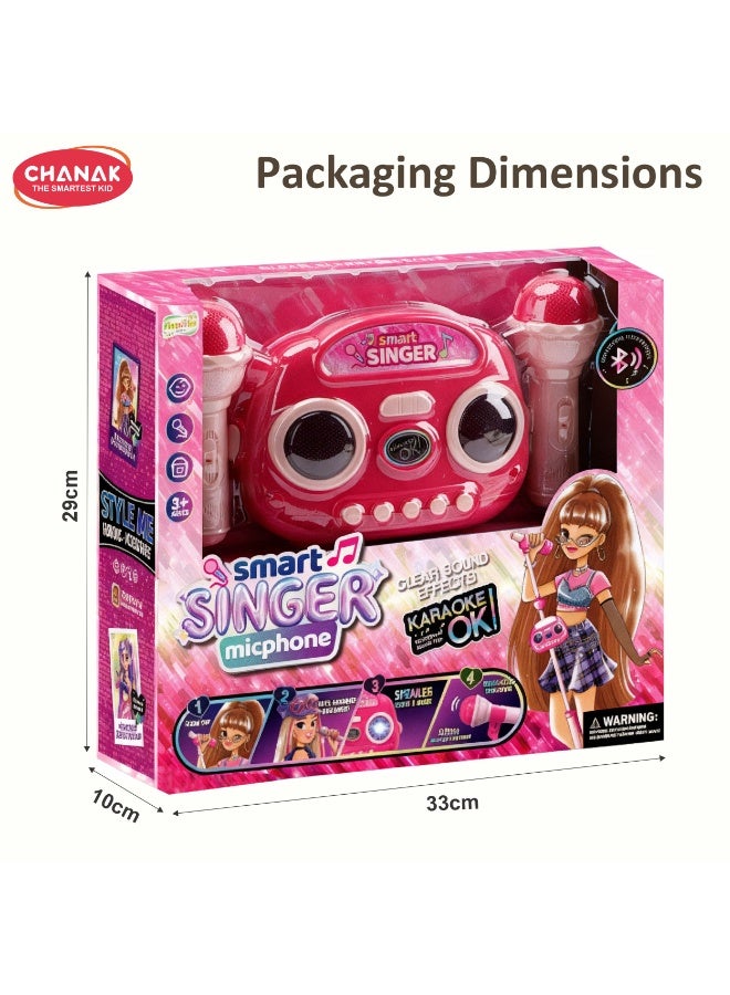 Chanak Smart Singer Karaoke Microphone Set with Dual Mics & Adjustable Stand, Bluetooth Music Speaker with Lights, Rechargeable Singing Toy for Kids - Image 2