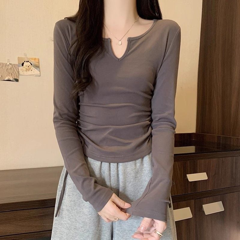 Generic Slim-looking Dance Clothing Top Womens Long-sleeved Slim-fit Body-building Clothing Chinese Classical Jazz Dance Teacher Training Clothing Gray [good quality, no pilling]