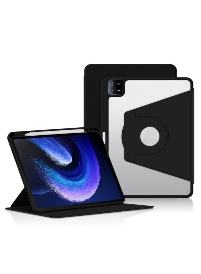 For Xiaomi Pad 6 Case 11 Inch Acrylic PU Leather Cover with 360 Rotation Stand for Xiaomi Mi Pad 6 Pro 2023 Shockproof Scratch Resistant Auto Sleep Wake Protective Funda Black - Image 1