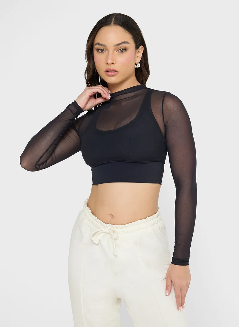 جينجر Mesh Fitted Top with Sports Bra