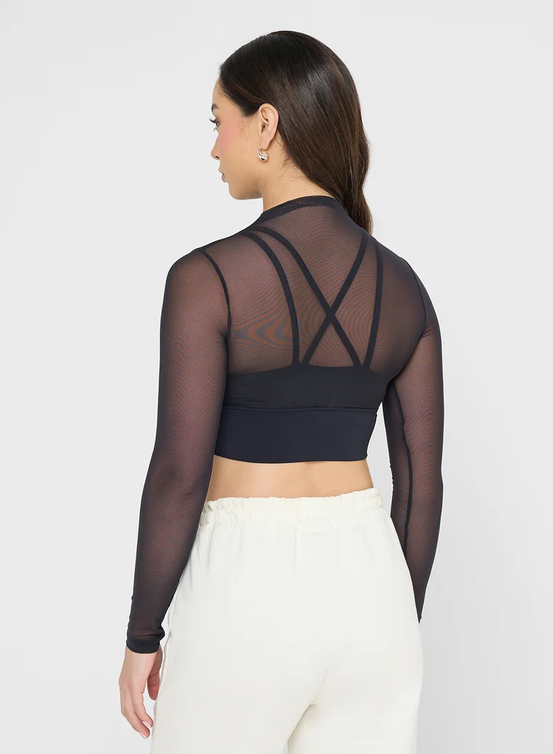 جينجر Mesh Fitted Top with Sports Bra