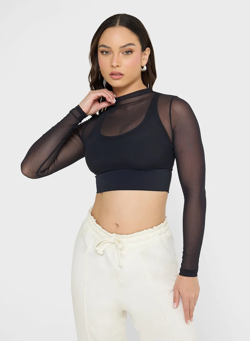 Ginger Mesh Fitted Top with Sports Bra