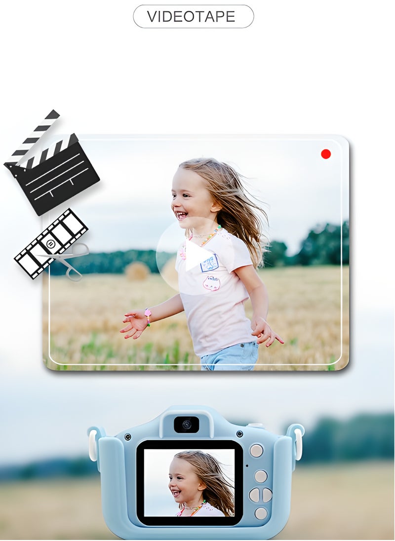 AROAQ Kids Camera, HD 1080p Shockproof Children Video Camera, Portable Mini  Dual Camera Toy, Multiple Functions Digital Camera For Girls Boys, (x5s HD dual camera blue cat+32g card+card reader)  - Image 4