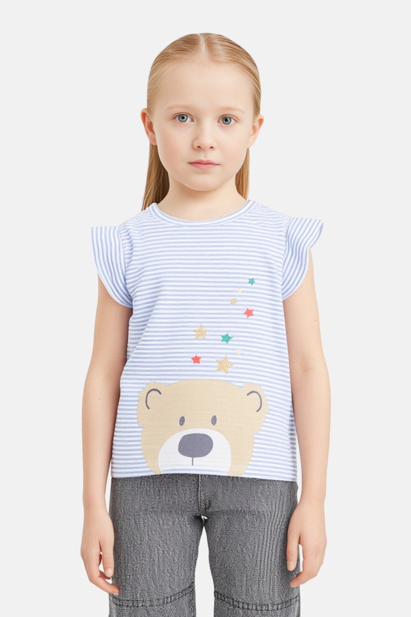 Hamleys تي شيرت مطبوع بخطوط للفتيات الصغيرات، متعدد الألوان - Image 1