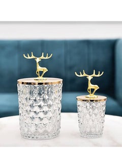 Generic BESTonZON Elk Candy Jar Coffee Mug Christmas Wedding Candy Organizer Merry Christmas Coffee Mug Cereals Sealed Pot Snacks Container Decorative Candy Bowl Bright Candy Box Glass  - Image 1