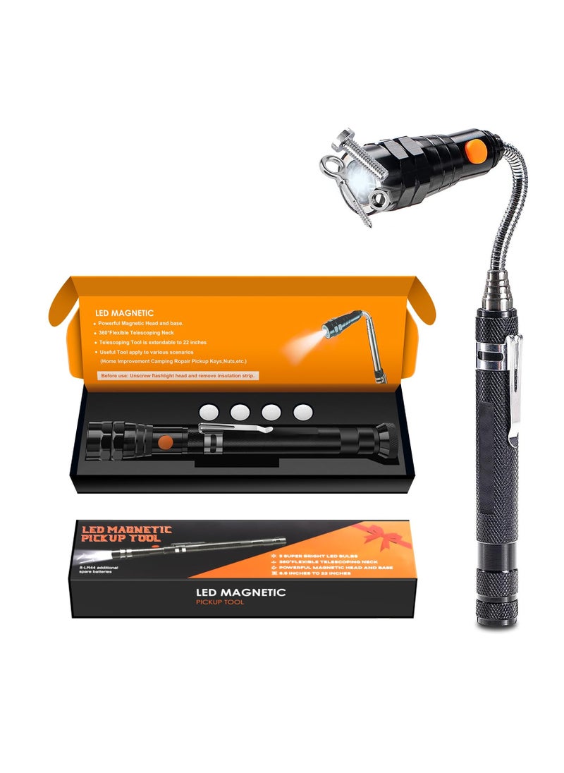 Excefore Magnetic Pickup Tool with 3 LED Lights, Birthday Gifts for Men, Extendable Magnetic Flashlight with 360° Rotation Telescoping Neck, Cool Gadgets Gifts for Men, Dad, Husband, Black  - Image 1