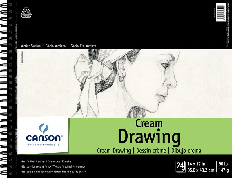 Canson Artist Series Cream Drawing Pad 14 x 17 Top Wire Bound 24 Sheets 100510975 Count