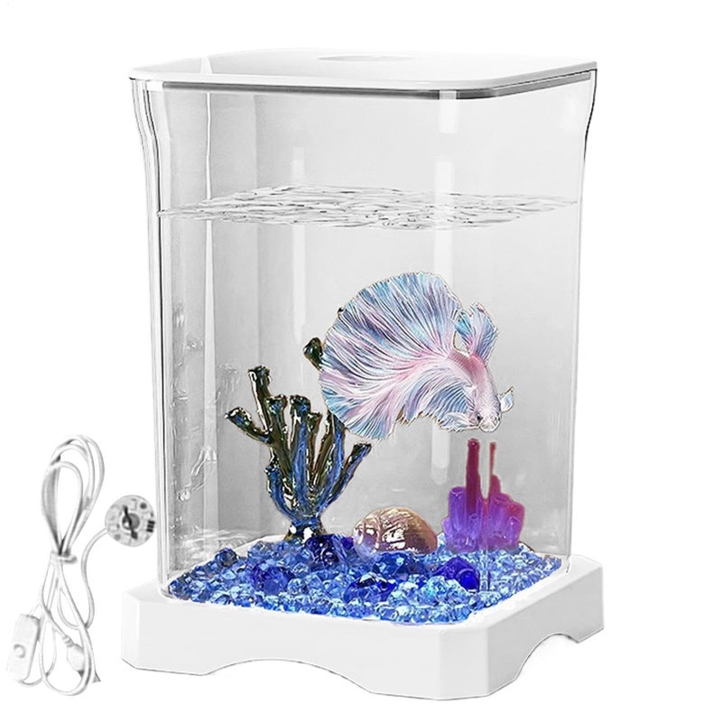 White Acrylic Betta Fish Aquarium Tank With LED Lighting Clear Bowl For Water Landscaping Desktop Decor 6 97x4 65x4 65 Inches For Shrimp Crabs And Spiders - Image 2