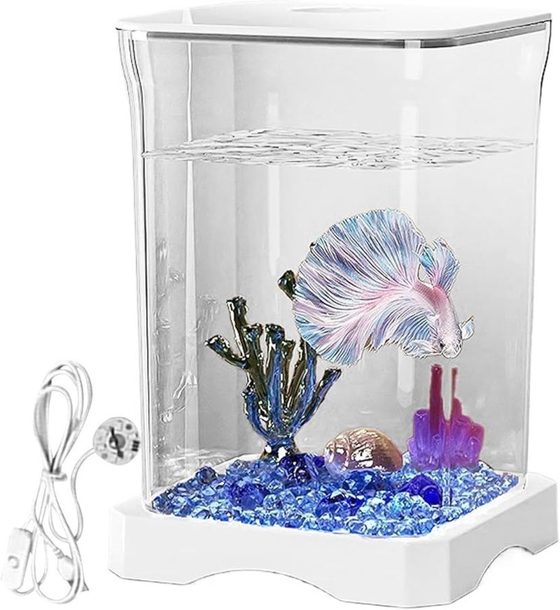White Acrylic Betta Fish Aquarium Tank With LED Lighting Clear Bowl For Water Landscaping Desktop Decor 6 97x4 65x4 65 Inches For Shrimp Crabs And Spiders - Image 1