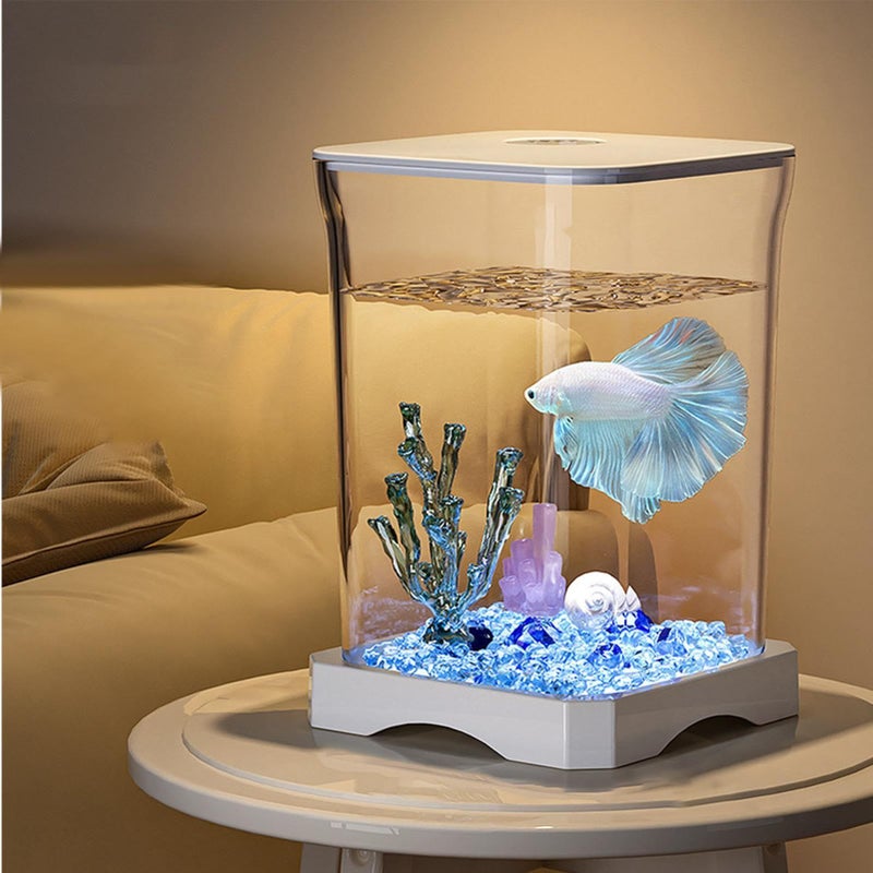 White Acrylic Betta Fish Aquarium Tank With LED Lighting Clear Bowl For Water Landscaping Desktop Decor 6 97x4 65x4 65 Inches For Shrimp Crabs And Spiders - Image 3