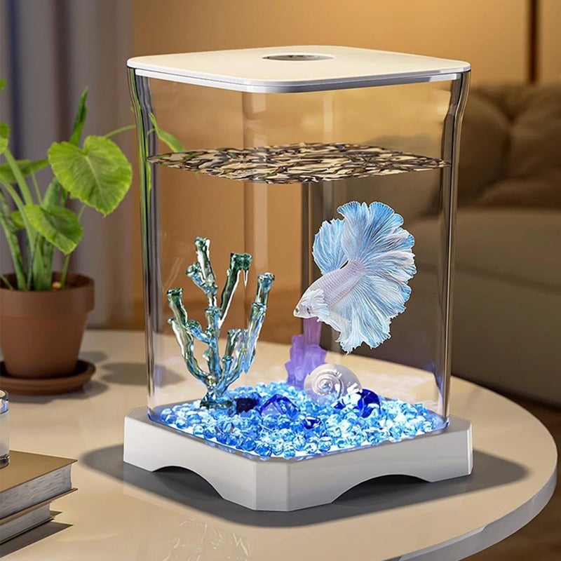 White Acrylic Betta Fish Aquarium Tank With LED Lighting Clear Bowl For Water Landscaping Desktop Decor 6 97x4 65x4 65 Inches For Shrimp Crabs And Spiders - Image 4