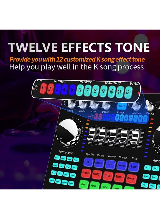 Live Broadcast Sound Card/Mini Mixing Board for Live Broadcasting/ Portable Bluetooth Sound Card with Multiple Sound Effects/Kaledaka Music Recording Mixing Board